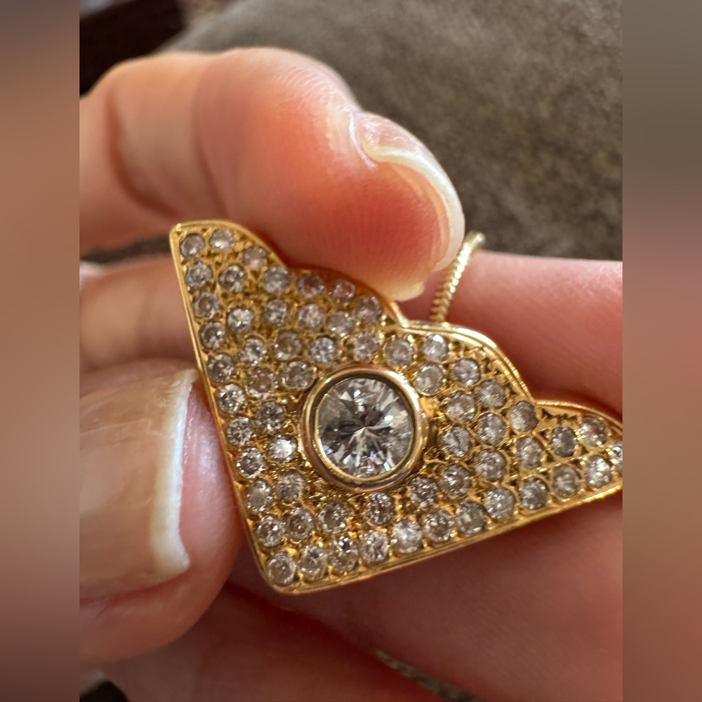 ✨ 18K Yellow Gold Natural Diamond Geometric Pendant Necklace – 1.37 CTW ✨